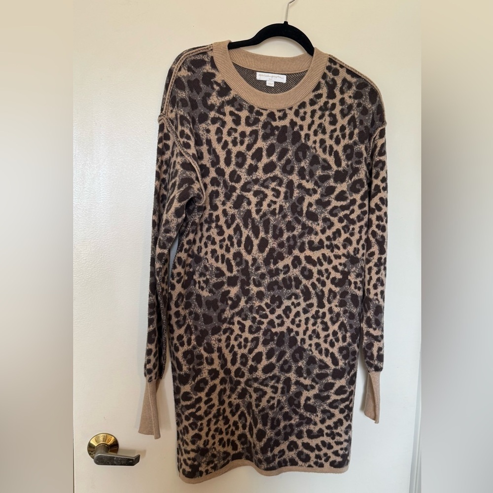 Spiritual Gangster Long Sleeve Animal Print Cotton Cashmere Sweater Dress Small